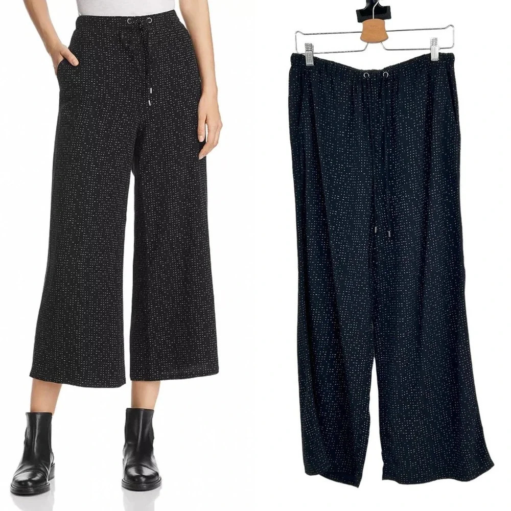 Eileen Fisher Morse Code Print Wide-Leg Crop Pants Black Size Small‎